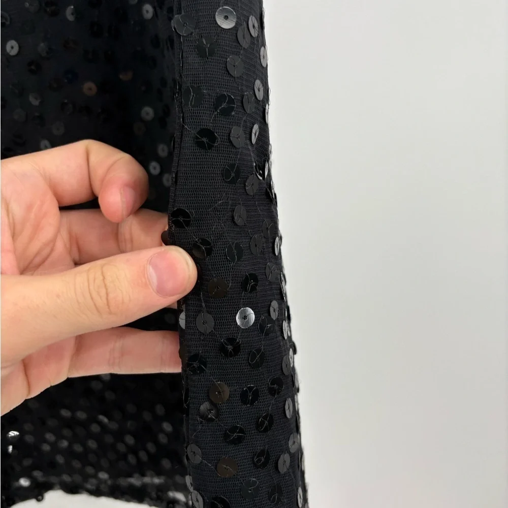 Vintage Y2K 2000s edgy cocktail boho disco sequin midi black skirt size 25